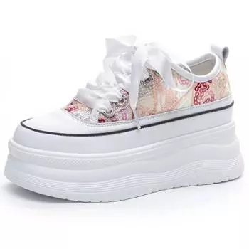 Fashion Top quality 7cm Air Mesh Genuine Leather Platform Wedge Women Summer Spring Fashion Sandal Bling Chunky Sneakers Vulcanize Shoes 34 синий