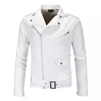 Fashion Tops Men Designer Pu Leather Biker Jacket Motorcycle Coat Zip Up Outwear XL