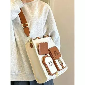 Fashion Tote Bags New Canvas Bag Niche Cute Cartoon Leisure Versatile High Capacity Trend Korean Women Handheld Bag Shoulder Bag