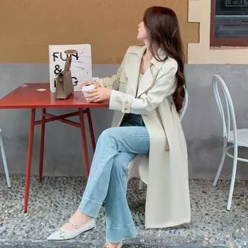 FASHION trench coat women s medium 2024 autumn new Korean version temperament slim thin senior sense light familiar socialite coat Clothes S