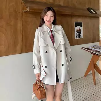 FASHION trench coat women s small 2024 new medium and long waist thin jacket high-end design commuter top Clothes S хаки