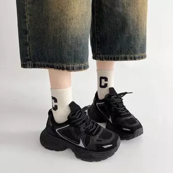 Fashion trend gray versatile lightweight platform sneakers women s autumn and winter 2025 new models show feet small retro dad shoes 35 серый