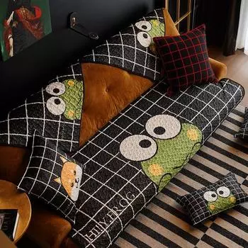 Fashion Trending Cartoon Shiba Inu All Year Round Neutral Sofa Cushion Scandinavian Combination Fabric Sofa Towel Non Slip Sofa Cover Little Frog 30*50 waist pillowcase without core
