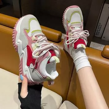 Fashion Trendy Dad Shoes Women s 2024 Autumn Colored Casual Sports Shoes Thick Sole Anti Slip Women s Vulcanized Shoes Platform Shoes 35 красный