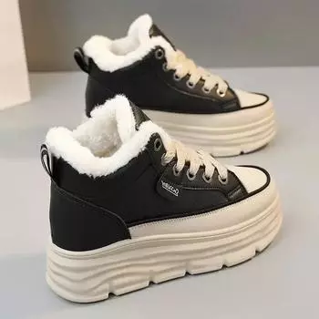 Fashion Trendy High-top Thick-soled Cotton Shoes Women s Fleece-lined Warm Winter Casual Skate Shoes Outdoor Anti-slip Snow Boots 35 белый