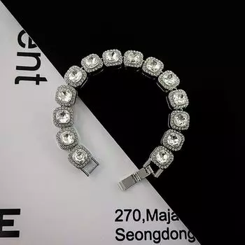 Fashion Trendy Hip Hop Full Diamond Rock Candy Necklace American Street Cuban Link Chain Fancy Rap Accessories All-Match Jewelry Silver bracelet 18cm