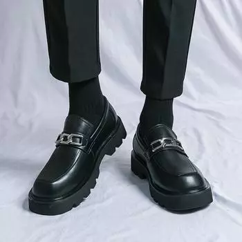 Fashion Trendy men Loafers Thick-soled Heightening British Style High-Level Business Casual Slip-On Party outdoor walking shoes 38 чёрный