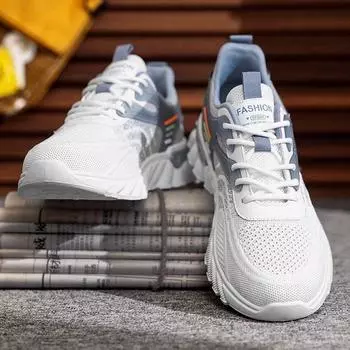 Fashion Trendy Summer Men Sneakers 2024 New Breathable Elasticity Air-cushion Running Sports Shoes Tennis Shoe Non Slip Basketball Shoes 39 белый