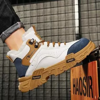 Fashion Trendy Winter Personalized Men s Shoes New Casual Hiking Outdoor Warm Thick Sole Anti Slip Plush Motorcycle Boots 2024 39 хаки