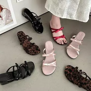 Fashion tribe fairy style bow thick bottom heightening slippers women s outer wear 2025 new summer open-toed sandals 35 фиолетовый