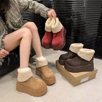 Fashion tribe flip button snow boots women s autumn and winter 2024 new thick-soled heightened piled thickened comfortable cotton shoes 35 верблюд