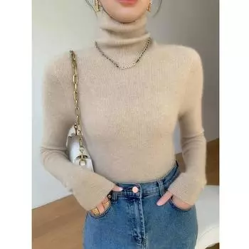 Fashion Turtleneck Winter Long Sleeve Knitwear Women Sweater Warm Slim Retro Bottom Woman Jumpers Tops Solid Casual Elegant Base Ladies Sweaters 25040 S белый