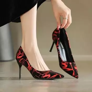 Fashion Tweed Cloth Pointed Toe Elegant Ladies Shoes Mixed Color Slip on Fashion Thin High Heels Shallow Party Sexy Woman Shoes Footwear 34 золотой
