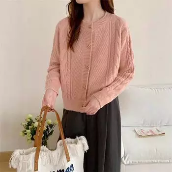 Fashion twist sweater women s coat autumn and winter new loose soft waxy temperament knitted cardigan women s clothing One size