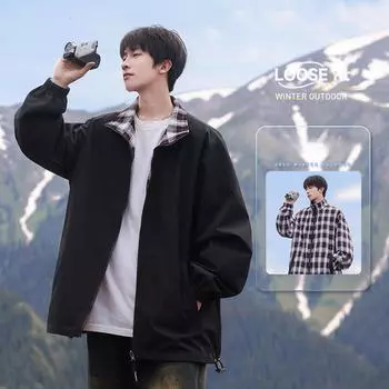 Fashion two-sided jacket boys fall new Japanese trend stand collar loose youth coat S