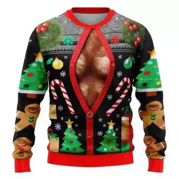 Fashion Ugly Christmas Sweater Funny Xmas Graphic Sweatshirt Santa Claus Cosplay Pullovers Boy Crewneck Polyester Tracksuit S