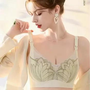fashion Ultra-thin embroidery rabbit ears jelly strips seamless underwear big breasts small anti-sagging breathable breastfeeding bra women 75BCD