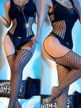 Fashion Underwear Nightclubs Sex Set Erotic Mesh Clothes Transparent Tights Lingerie Female Sexy Fishing Net Full Body Stockings XXS
