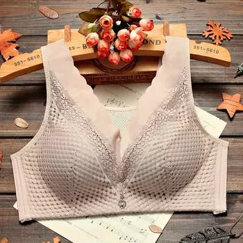 fashion Underwear women s thin large breasts breathable bra without steel ring gathering adjustment type gathering large size comfortable 75B красный