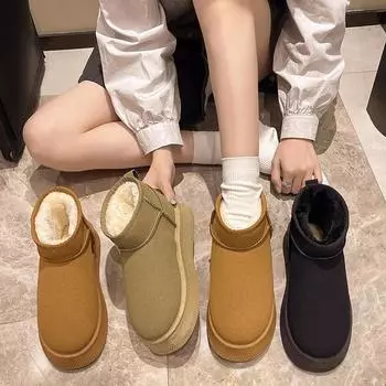 Fashion Velvet Thickening Warm Cotton Shoes for Women Fashion Casual New Designer Snow Boots Female Big Size Winter Ankle Boots Ladies 36