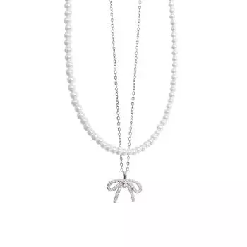 Fashion Versatile Bow Pearl Necklace with Light Luxury Double Layer Sweet Temperament and Advanced Sense
