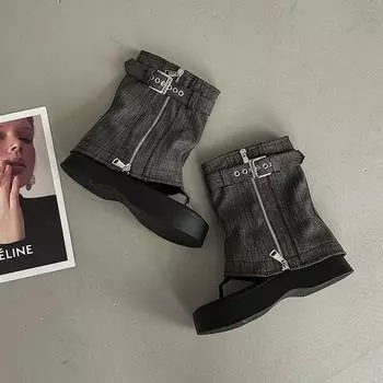 Fashion versatile casual retro toe cool boots women s summer new one-word buckle sandals 35