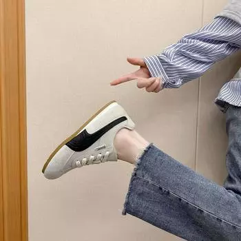 Fashion versatile flat-bottomed German training shoes women s 2025 new mesh breathable color matching lace-up casual sports Forrest Gump shoes 35 бежевый