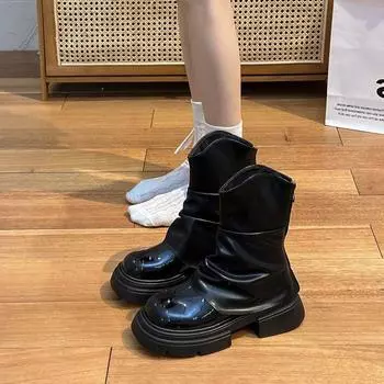 Fashion versatile height increase small thin single boots 2024 autumn and winter new thick heel thick sole short tube Martin short boots women 35