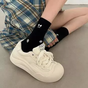 Fashion versatile high-end thick-soled heightening little white shoes women s 2025 new popular summer lightweight low-top board shoes 35 бежевый