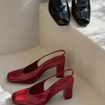 Fashion versatile light mouth single shoes women s 2025 spring and summer new niche casual thick heel imperial sister back empty high heels 35 чёрный
