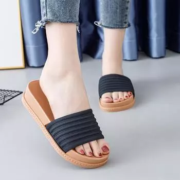 Fashion versatile new women s non-slip Hong Kong style muffin shoes slippers female Internet celebrity thick-soled summer cool slippers female 36