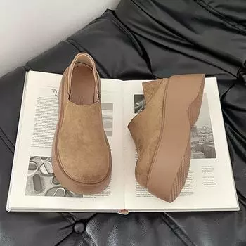 Fashion versatile platform thick-heeled shoes women s autumn retro one-pedal lazy half-drag matte leather loafers 35