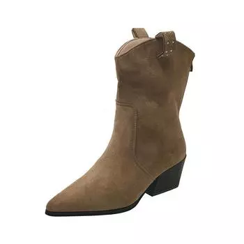 Fashion versatile pointed leather shoes thick heel medium tube women s short boots can be disassembled and heightened in summer, and two Martin 39