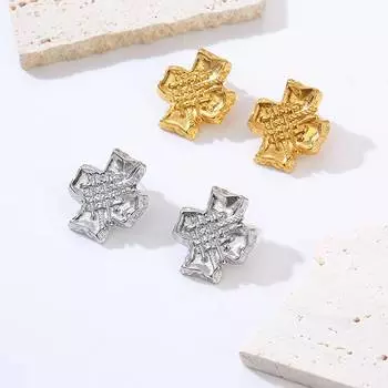 Fashion Versatile Retro Personality Cross Earrings High Sense Women s 18K Gold Stainless Steel Earrings