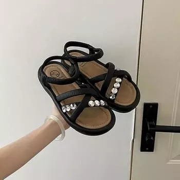 Fashion versatile sandals rhinestone cross strap sandals women s spring and summer new simple and comfortable beach shoes 35