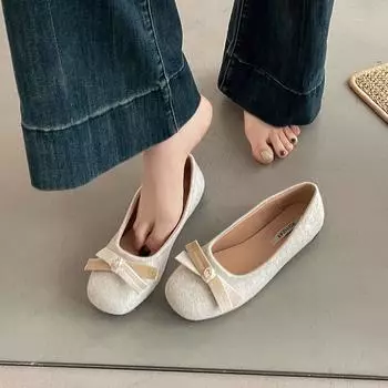 Fashion versatile single shoes women s 2025 spring and summer new gentle flat bottom shallow mouth evening breeze bow Mary Jane shoes 35 серый