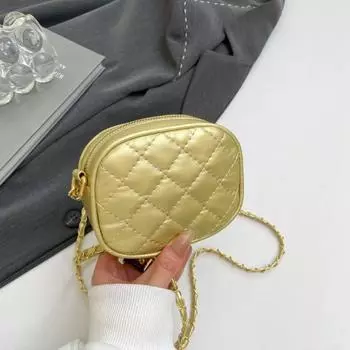 Fashion versatile small round bag women s 2025 new trendy foreign style rhombus chain shoulder messenger bag чёрный