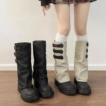 Fashion Vintage Women Knight Long Boots Fashion Elegant Slip on Shoes Platform Thick Heel Women s Western Knee-High Booties 35 бежевый