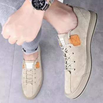 Fashion Vulcanized Flats Leather School Shoes Men s Suede Shoes All-match Light Casual Comfortable Sneakers Soft Versatile Board Shoes 38 песочный