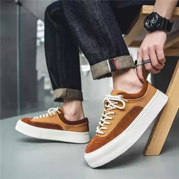 Fashion Vulcanized Shoes Men British Style Casual Sport Walking Sneakers New Flat Comfortable Running Canvas Sneaker Shoes Trend 39 бежевый