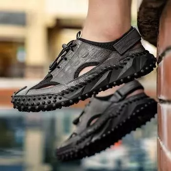 Fashion WAERTA Men Sandals Fashion Design Breathable Leather Casual Shoes Comfortable High Quality Outdoor Leisure Soft Slippers Beach 38 вино красного