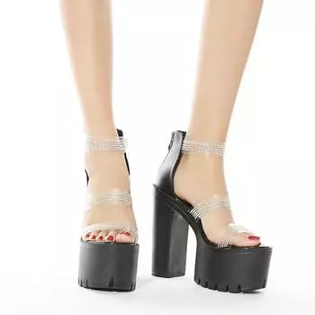 Модные туфли для стриптиза на каблуках, прозрачные туфли для женщин, босоножки на высоких каблуках и платформе, женские сексуальные туфли на каблуках 15 см, новые туфли с кристаллами 4 чёрный