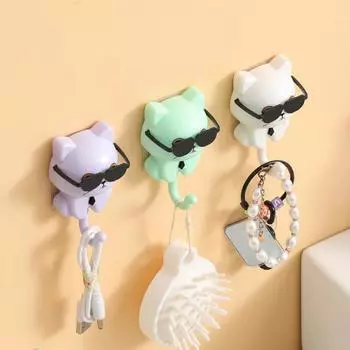 Fashion Wall Hooks Adhesive Wall Hanging Hanger Rack Cute Animals Decor Cat Key Holder Home Storage for Clothe Hat Scarf Key зелёный