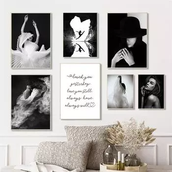 Модные настенные постеры, черно-белые художественные принты, красивая девушка, женщина, холст, живопись, современные эстетические картины, Настенный декор для гостиной 21x30cm No Framed