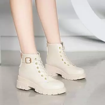 fashion Warm Ankle Boots PU Leather Women Winter Boots Flat Platform Short Boots Ladies Shoes Fashion Autumn Winter Boots 2024 New 35
