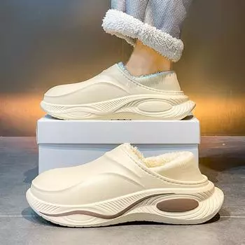 Fashion Warm Men s Slippers Fashion Winter Outdoor Snow Shoes Garden Clogs Cotton Shoes Wrapped Home Bedroom Plush Warm Slippers Indoor 40-41