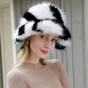 Fashion warm thickened pot hat windproof hat autumn and winter new European and American color bucket hat imitation leather straw hat female tide hat серый