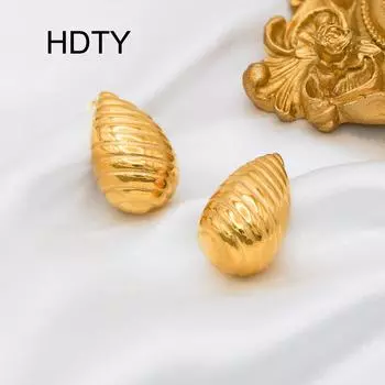 Fashion water drop spiral pattern hollow earrings titanium steel temperament light luxury niche design 18k gold earrings золотой