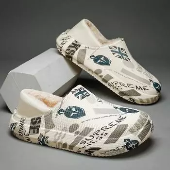 Модные водонепроницаемые нескользящие домашние тапочки зимние теплые домашние женские хлопковые нескользящие женские мягкие тапочки из горькой тыквы парная обувь 38-39 бежевый