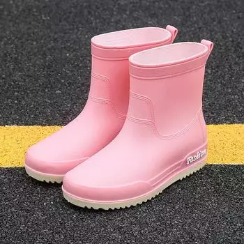 fashion Waterproof Rain Boots for Girls Women Work Shoes Non Slip Anti Skip Water Shoes Pink Botas PVC 36-40 Size Fashion 36 чёрный